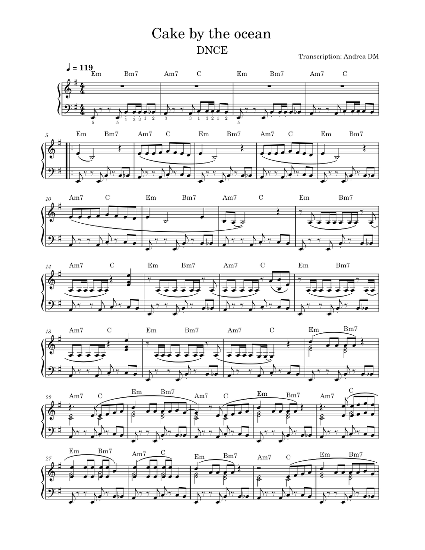 Cake by the ocean DNCE Sheet music for Piano (Solo)