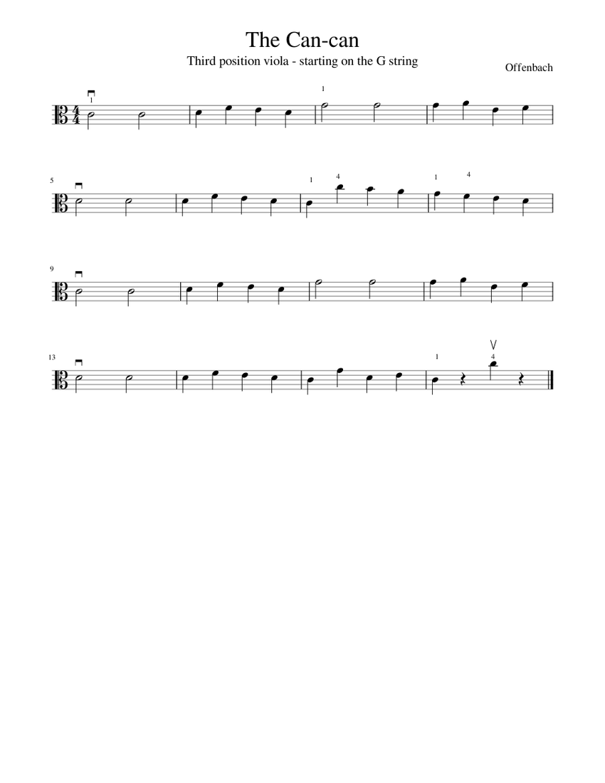 The Can can - third position viola, C major Sheet music for Viola (Solo ...
