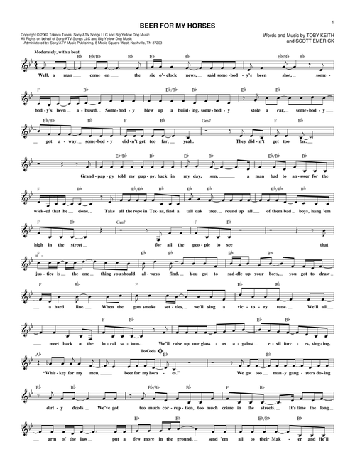 Beer For My Horses - Toby Keith (Lead Sheet - Fake Book)