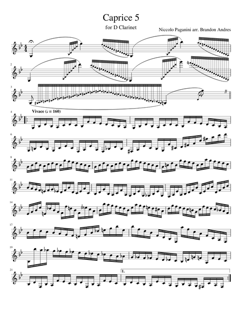 Caprice 5 for Clarinet in D