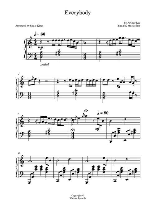 Everybody (Arr. Sadie King) - Mac Miller (Piano Solo)