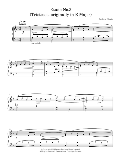 Etude in F Major, Op.10, No.3 (Tristesse) (originally E Major) - Frederic Chopin, The Pianist Movie (Easy Piano)
