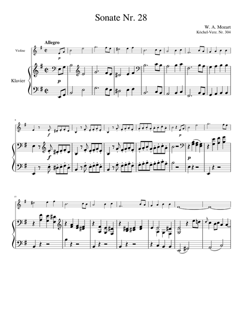 Violin Sonata in E minor, K.304/300c by Wolfgang Amadeus Mozart (Urtext)