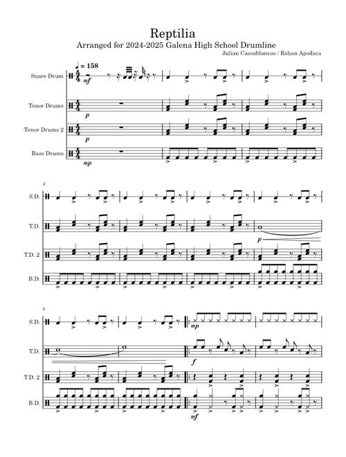 Reptilia – Drumline Arrangement