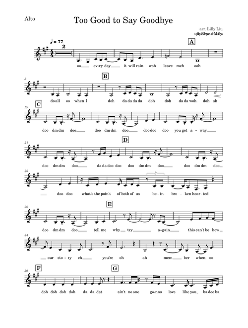 Too Good To Say Goodbye - Bruno Mars (Alto)