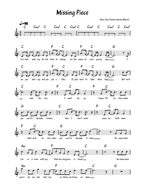 Missing Piece – Vance Joy LEAD SHEET