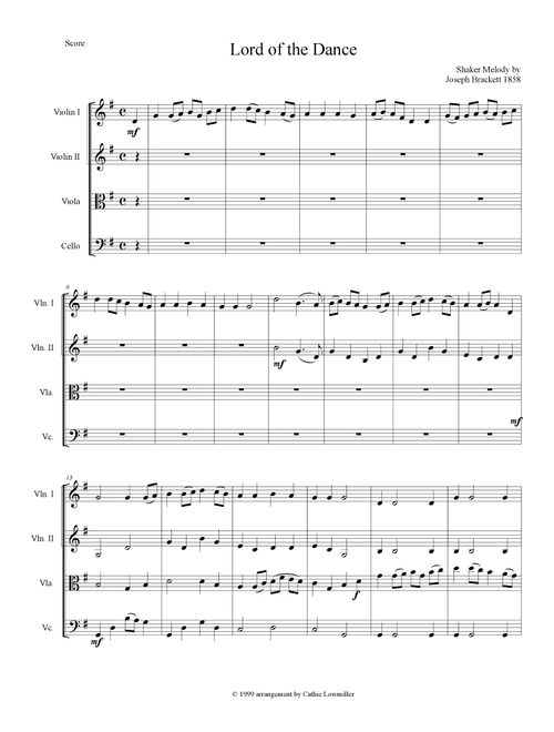 Lord of the Dance (Arr. Cathie Lowmiller) - Shaker Melody by Joseph Brackett (1848) (String Quartet)