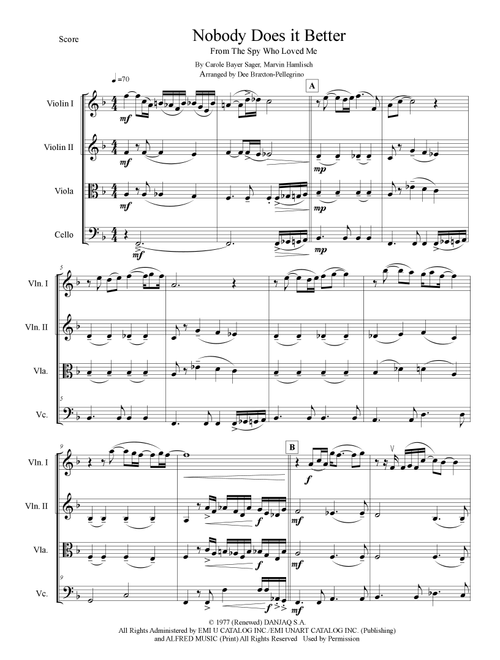 Nobody Does It Better (Arr. Dee Braxton-Pellegrino) - Carly Simon (String Quartet)