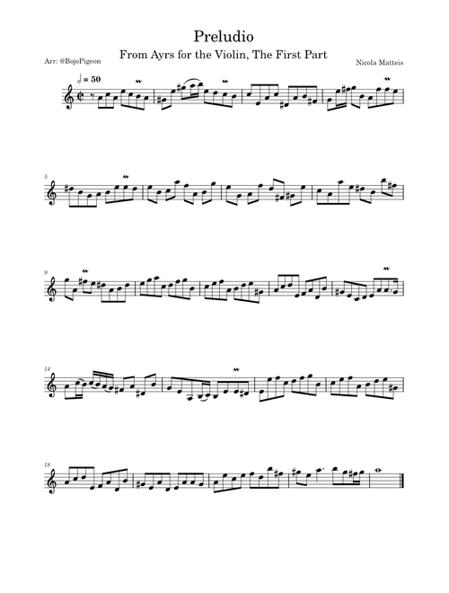 Ayrs for the Violin : The first Part : Preludio – Nicola Matteis
