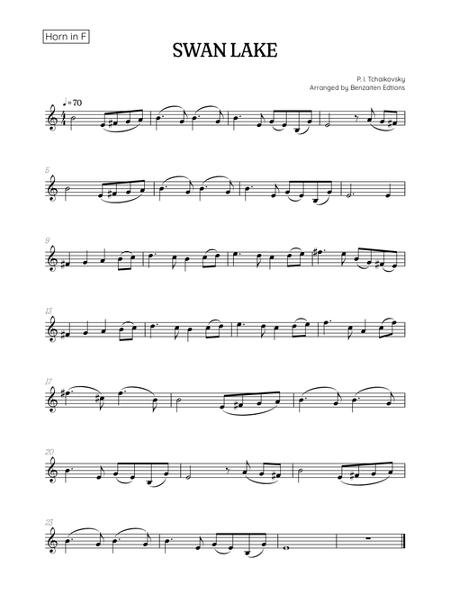Swan Lake (Theme) • Pyotr Ilyich Tchaikovsky | French Horn Sheet Music (Arr. Benzaiten Editions) - Pyotr Illyich Tchaikovsky (French Horn Solo)