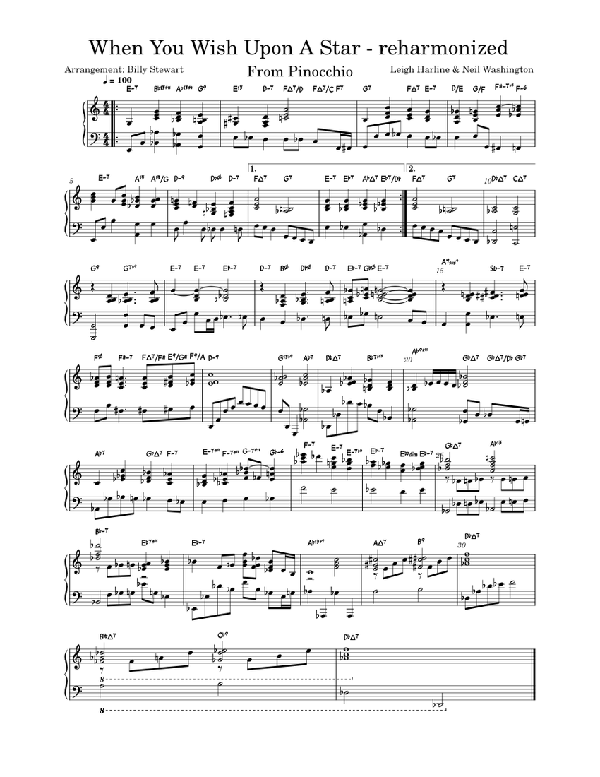 When You Wish Upon A Star - reharmonized Sheet Music with Chords for