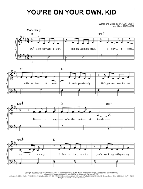 You're On Your Own, Kid - Taylor Swift (Easy Piano)