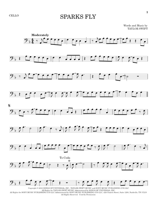 Sparks Fly - Taylor Swift (Cello Solo)