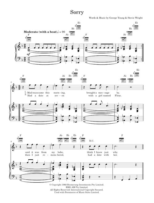 Sorry - The Easybeats (Piano-Vocal-Guitar (Piano Accompaniment))