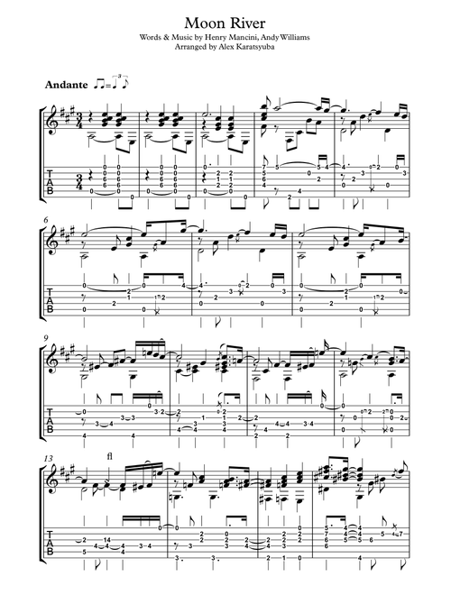 Moon River (Arr. Alex Karatsyuba) - Andy Williams (Solo Guitar)