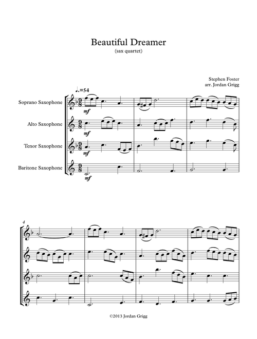 Beautiful Dreamer (sax quartet) (Arr. Jordan Grigg) - Stephen Collins Foster (Woodwind Ensemble)