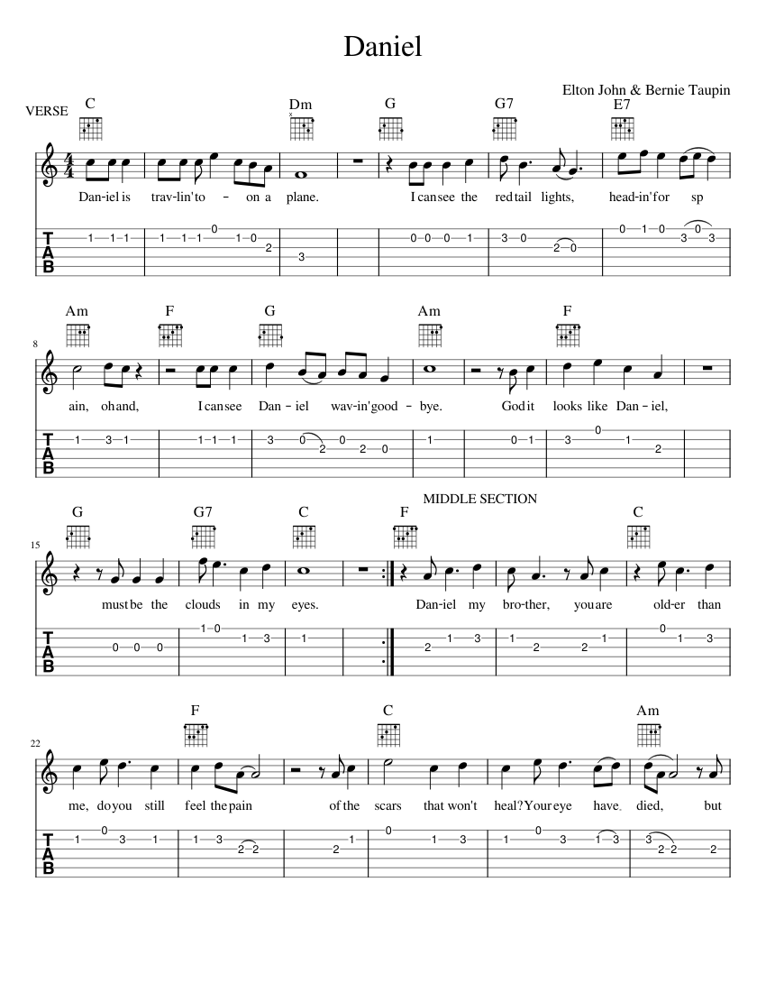 Daniel Tab Daniel Sheet Music and Tab for Guitar (Solo) | MuseScore.com