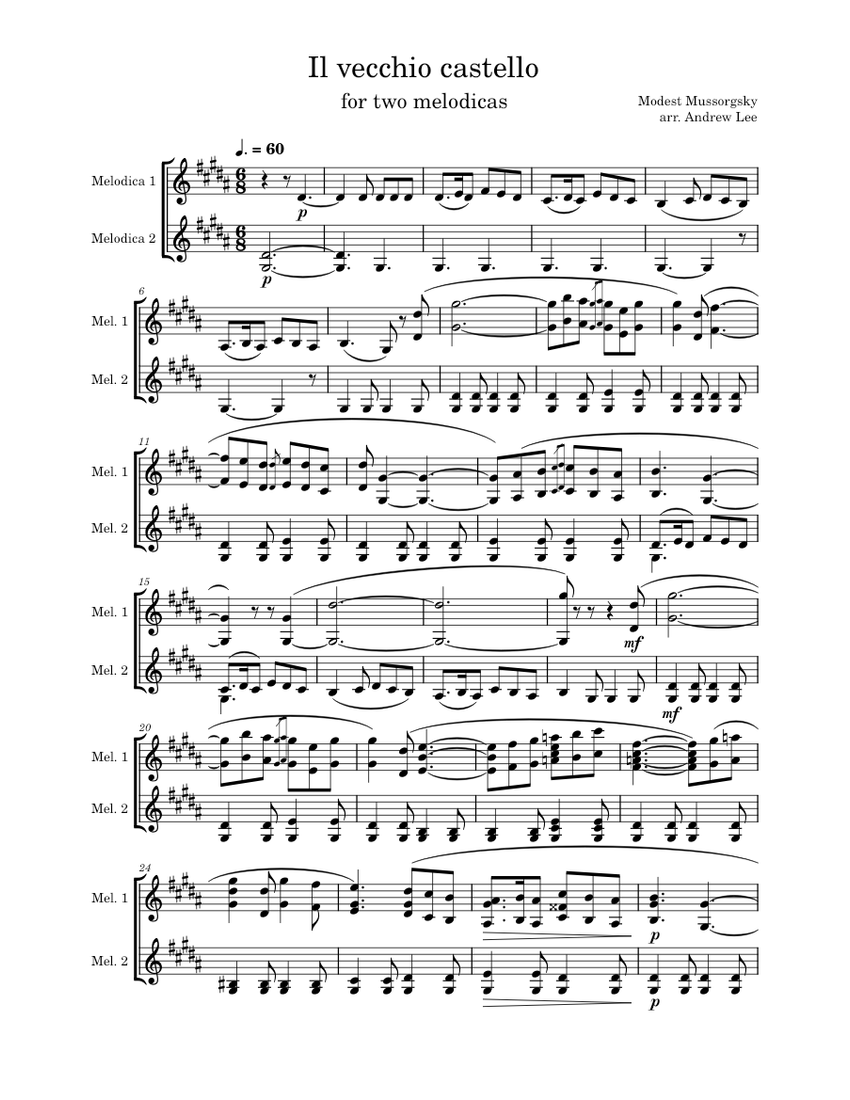 2Melodica Arr.] Il vecchio castello – Modest Mussorgsky Sheet
