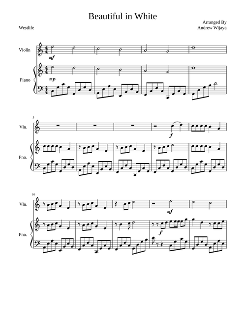 Beautiful in White by Westlife Violin and Piano