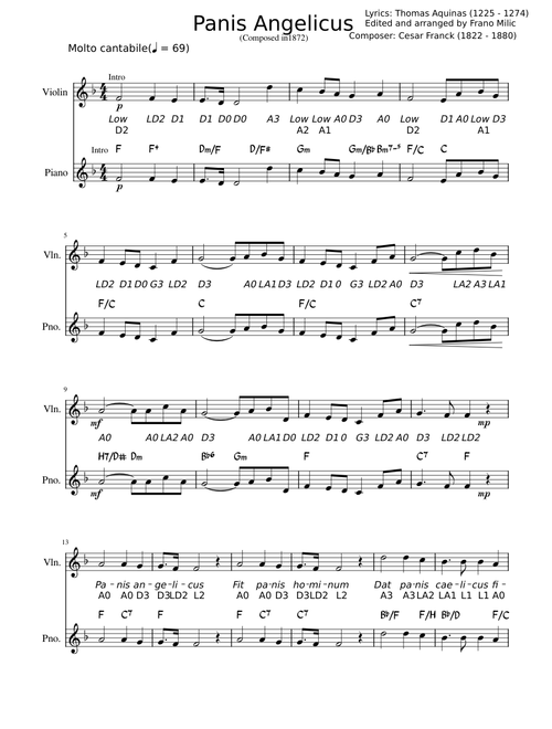 PANIS ANGELICUS CESAR FRANCK - F MAJOR PNO Chords and VLN Fingerings - with solo