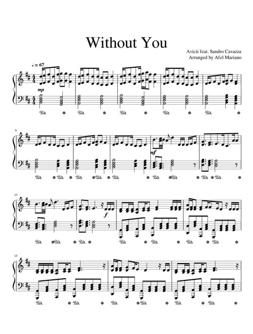 Avicii - Without You for Piano Solo