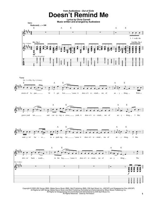 Doesn't Remind Me - Audioslave (Guitar Tab)