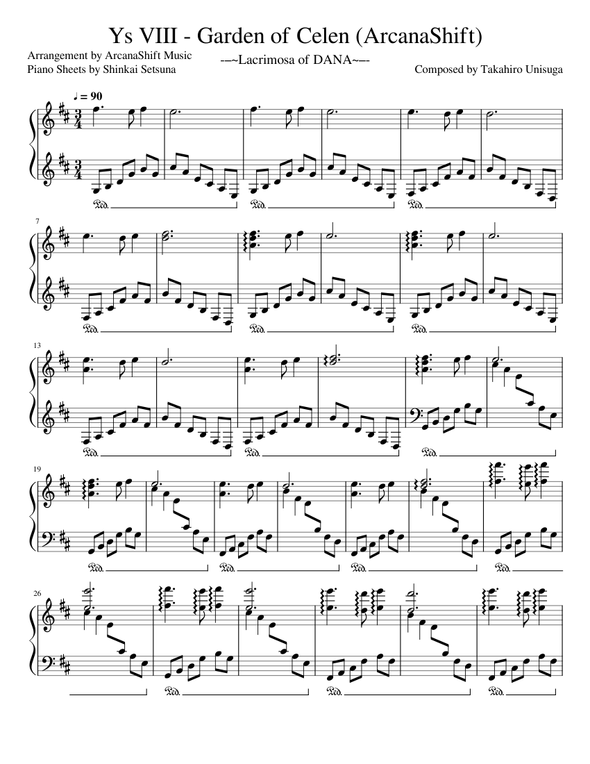 Ys VIII - Garden of Celen (ArcanaShift) Sheet Music for Piano