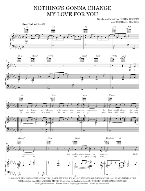 Nothing's Gonna Change My Love For You - Glenn Medeiros, Michael Masser (Piano-Vocal-Guitar)