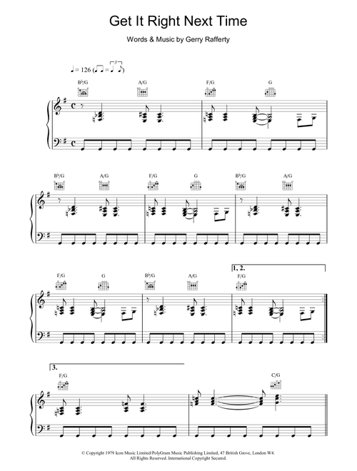 Get It Right Next Time - Gerry Rafferty (Piano-Vocal-Guitar (Piano Accompaniment))