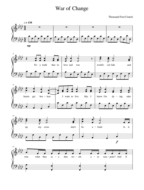 War of Change - 1000 Foot Crutch - Piano