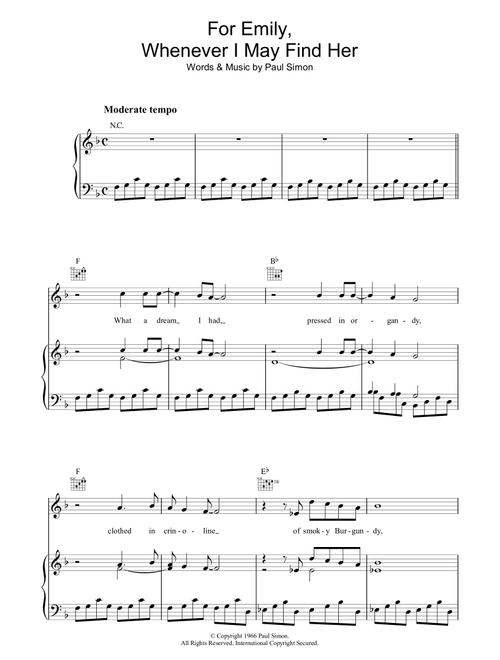 For Emily, Whenever I May Find Her - Simon & Garfunkel (Piano-Vocal-Guitar (Piano Accompaniment))