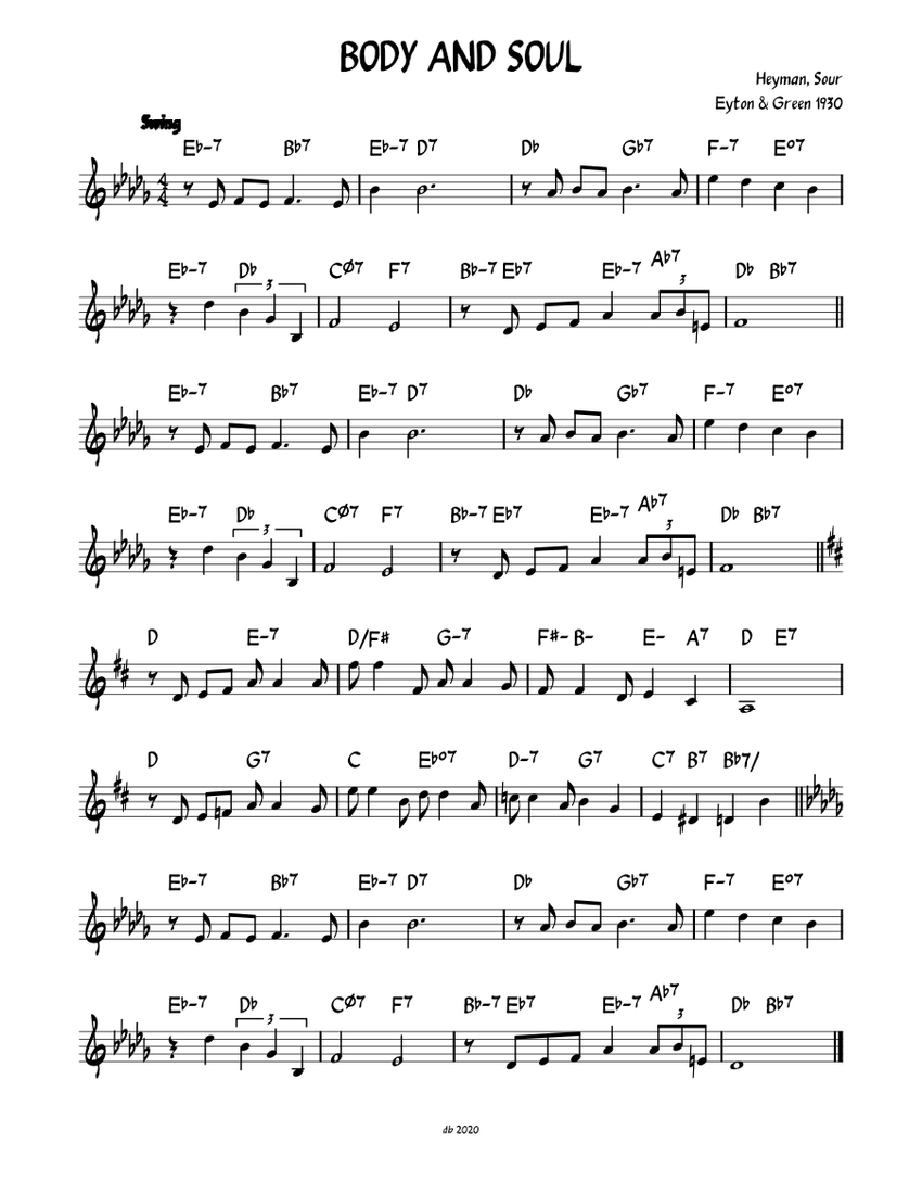BODY AND SOUL leadsheet Sheet music for Piano (Solo)