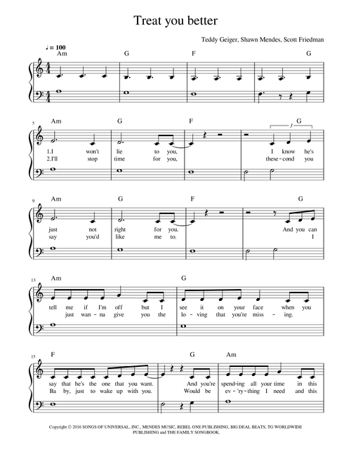 Treat You Better (Arr. Manuela Cabral) - Shawn Mendes (Piano Vocal)