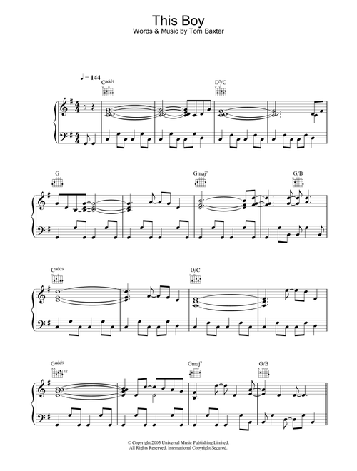This Boy - Tom Baxter (Piano-Vocal-Guitar (Piano Accompaniment))