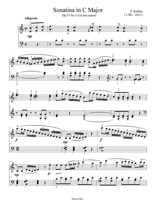 Kuhlau Sonatina in C Major Op.55 No.3 (1st movement) (Arr. Ben Choupak) - F. Kuhlau (Easy Piano)