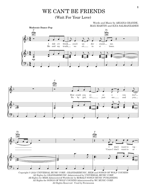 we can't be friends (wait for your love) - Ariana Grande (Piano-Vocal-Guitar)