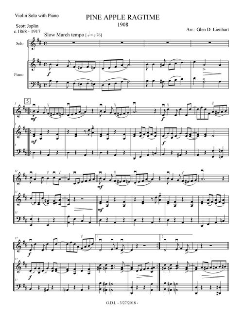 Pine Apple Ragtime (String) (Arr. Glen D. Lienhart) - Scott Joplin (String Ensemble)