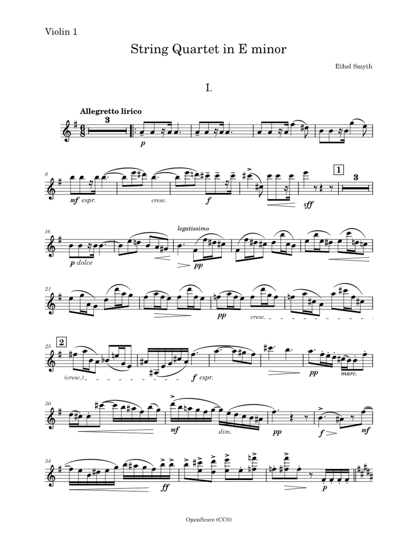 String quartet in e minor ethel smyth violin 1 part sheet music for