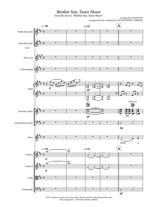 Brother Sun, Sister Moon (Arr. Peter Rodney Hibbert) - Donovan (Large Ensemble)
