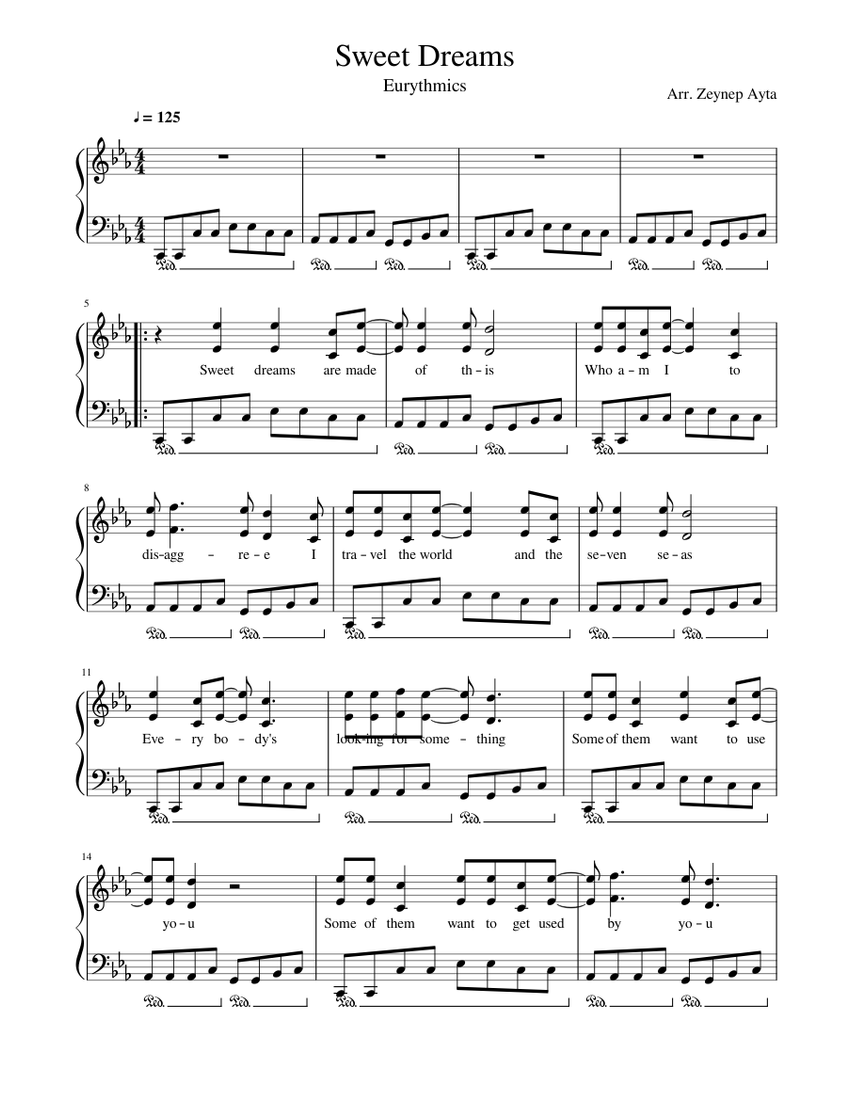 Sweet Dreams (Are Made of This) - Eurythmics Sheet Music for Piano