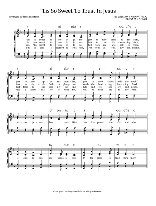'Tis So Sweet To Trust In Jesus (Arr. Teresa Ledford) - William J Kirkpatrick (Piano-Vocal-Guitar)