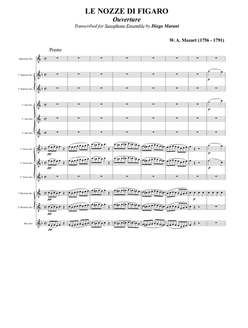 Overture from the Opera "The Marriage of Figaro" for Saxophone Choir (Arr. Diego Marani) - W. A. Mozart (Woodwind Ensemble)