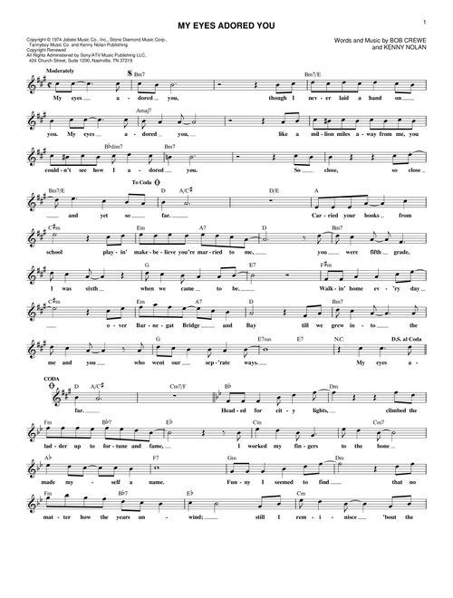 My Eyes Adored You - Frankie Valli & The Four Seasons (Lead Sheet - Fake Book)