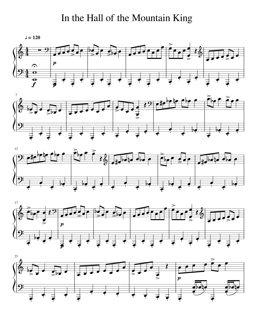 In the Hall of the Mountain King - Intermediate Piano Solo Sheet music for Piano (Solo) Musescore.com