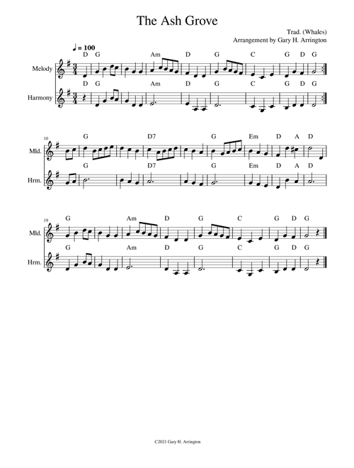 The Ash Grove (Arr. Gary H. Arrington) - Traditional (Whales) (Small Ensemble)