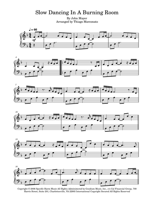 Slow Dancing In A Burning Room (Arr. Thiago Marconato) - John Mayer (Easy Piano)