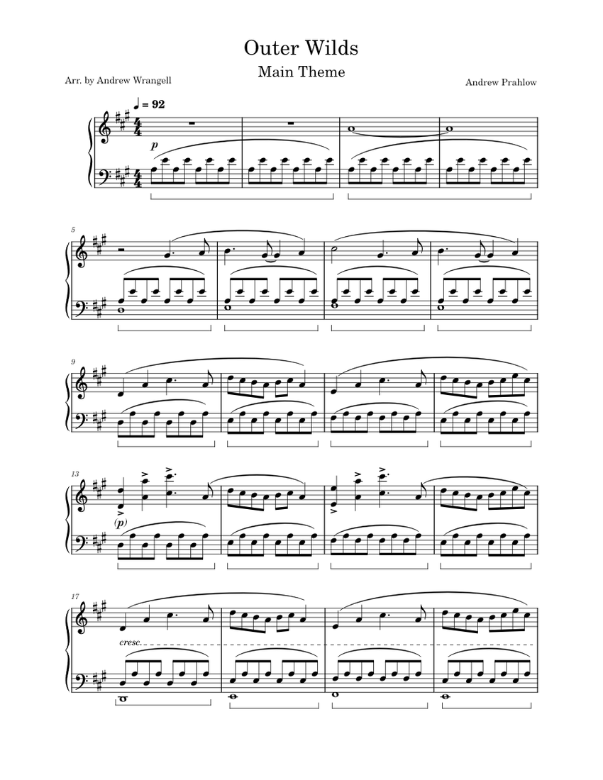 Outer Wilds Main Theme Andrew Prahlow Sheet music for Piano (Solo