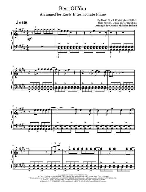Best Of You (Arr. Creative Musician Ireland) - Foo Fighters (Piano Solo)