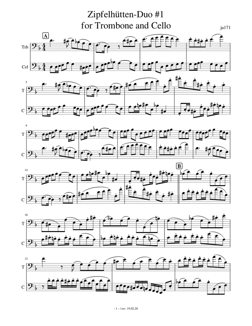 Zipfelhütten-Duo #1 for Trombone and Cello (Posaune und Cello