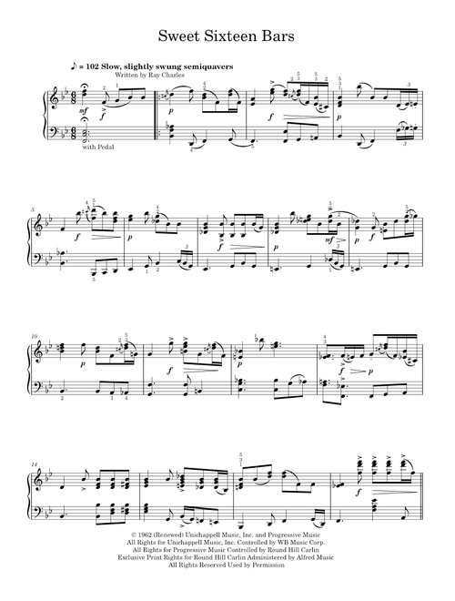Sweet Sixteen Bars - Ray Charles (Piano Solo)